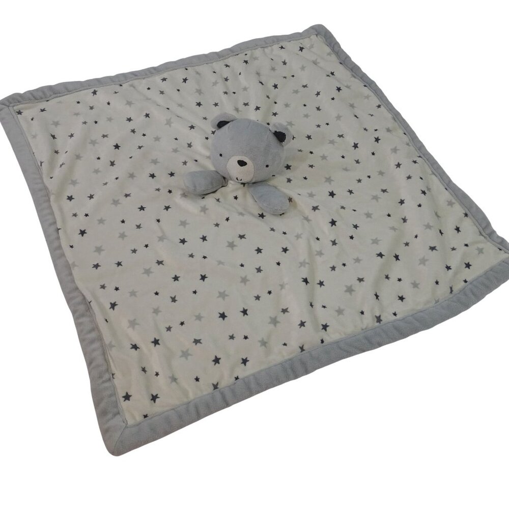 Modern Moments By Gerber Baby Lovey Blanket Gray White Stars Plush Bear 24 inch